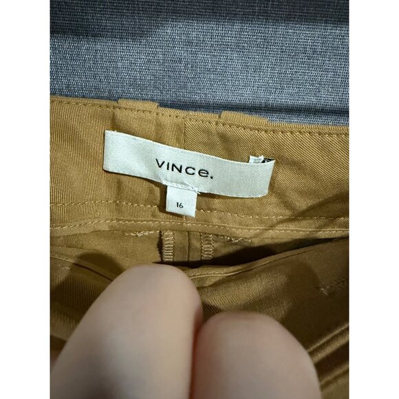Vince Womens Pleated Wide-Leg Pants Size 16 Amber Wheat Cotton Blend Luxury - Picture 4 of 6